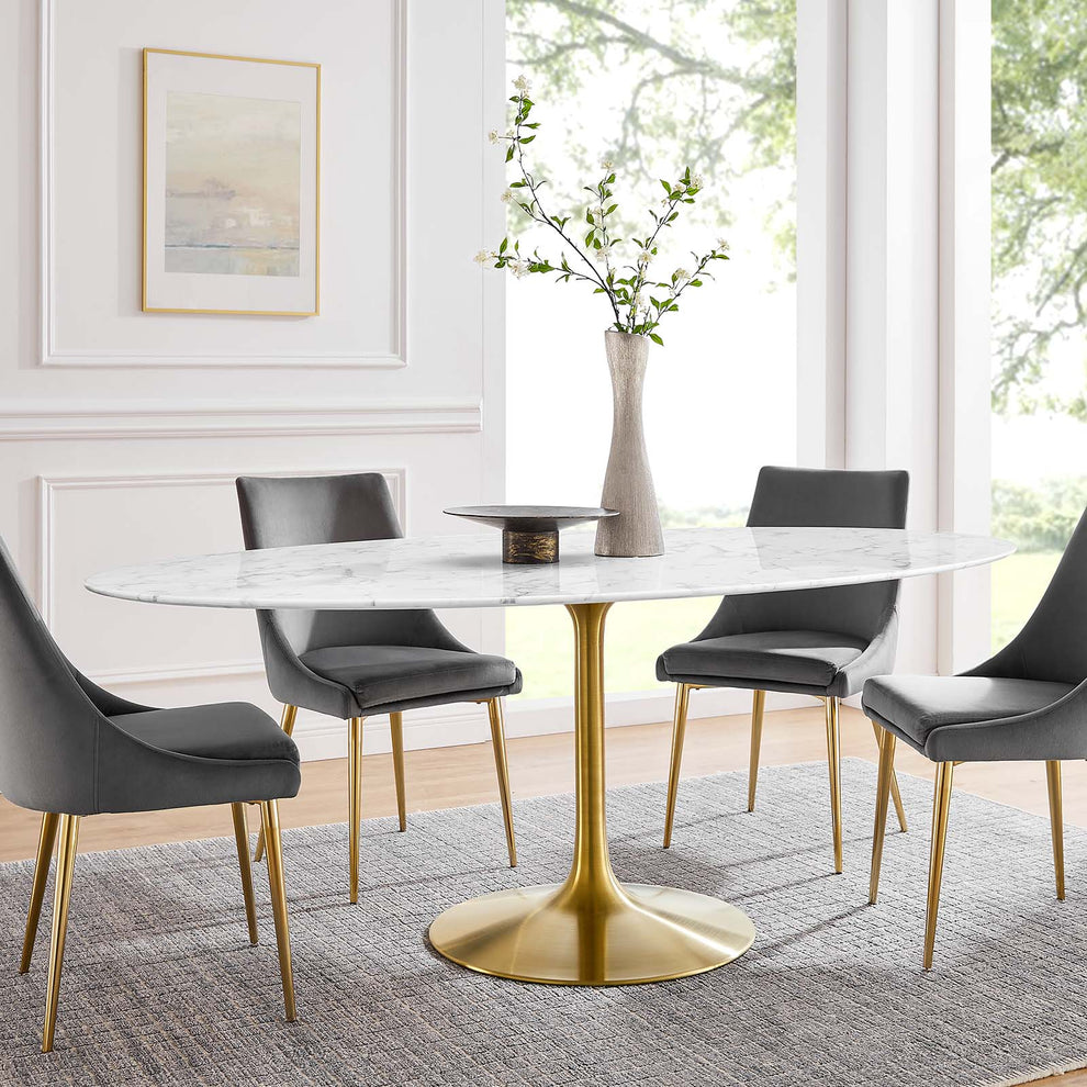 Modway Lippa 78" Oval Artificial Marble Dining Table in Gold White - EEI-3257 | Dining Tables | Modishstore - 6