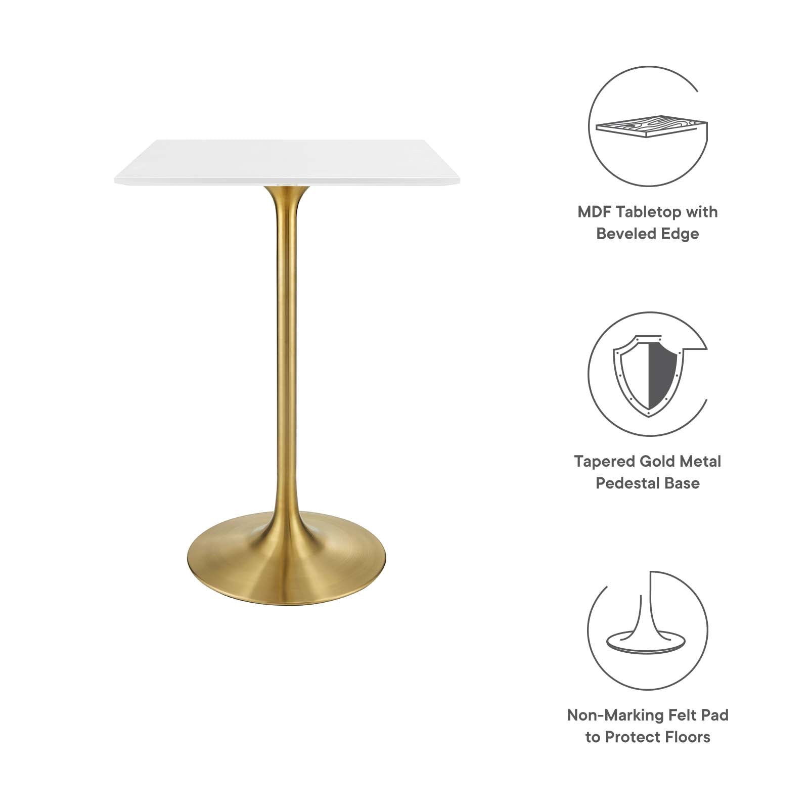 Modway Lippa 28" Square Bar Table Gold White - EEI-3263 | Bar Tables | Modishstore - 10
