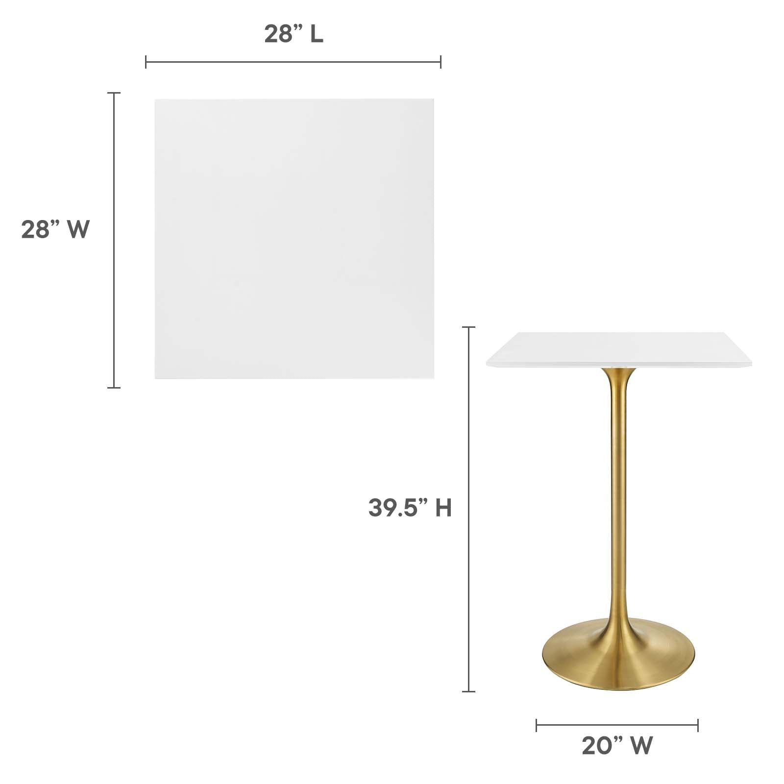 Modway Lippa 28" Square Bar Table Gold White - EEI-3263 | Bar Tables | Modishstore - 11