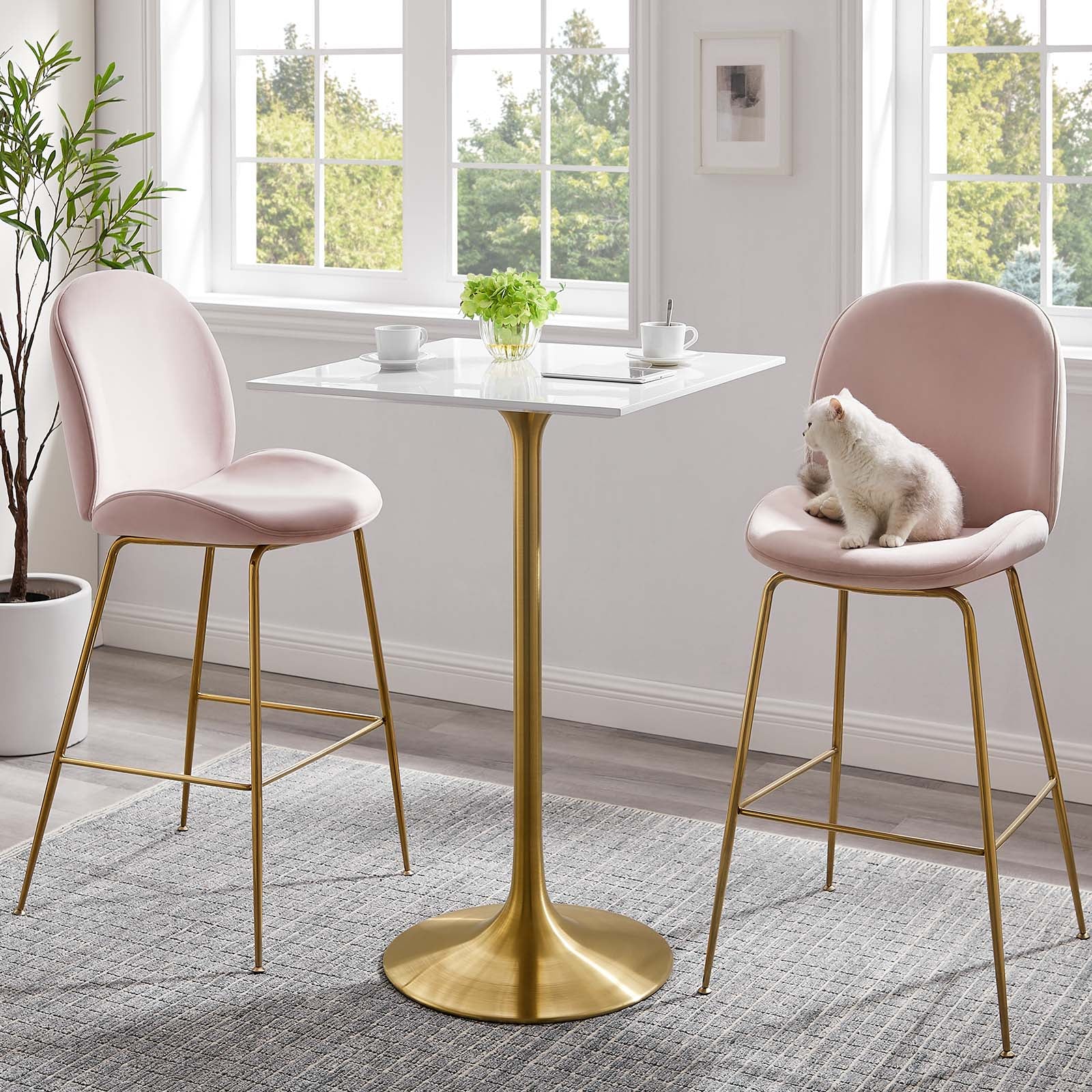 Modway Lippa 28" Square Bar Table Gold White - EEI-3263 | Bar Tables | Modishstore - 6