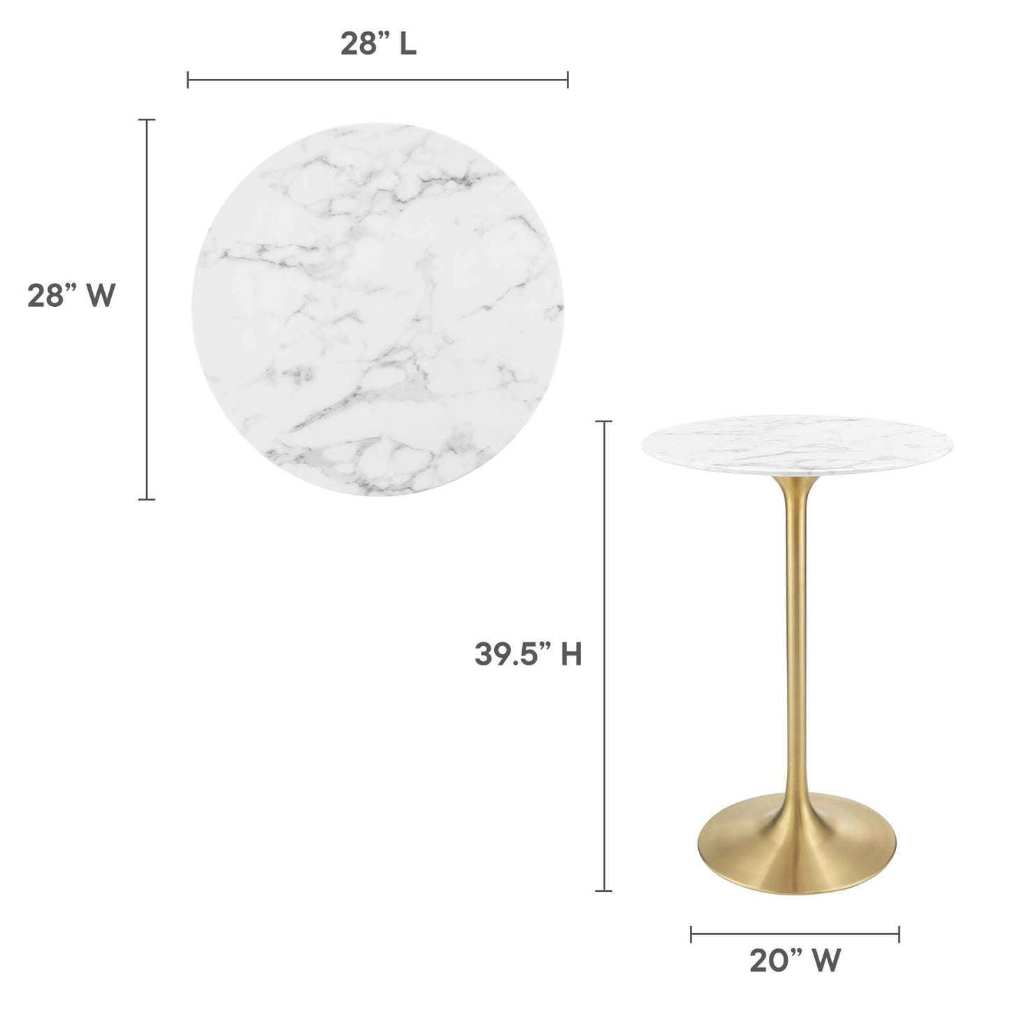 Modway Lippa 28" Bar Table Gold White - EEI-3264 | Bar Tables | Modishstore - 11
