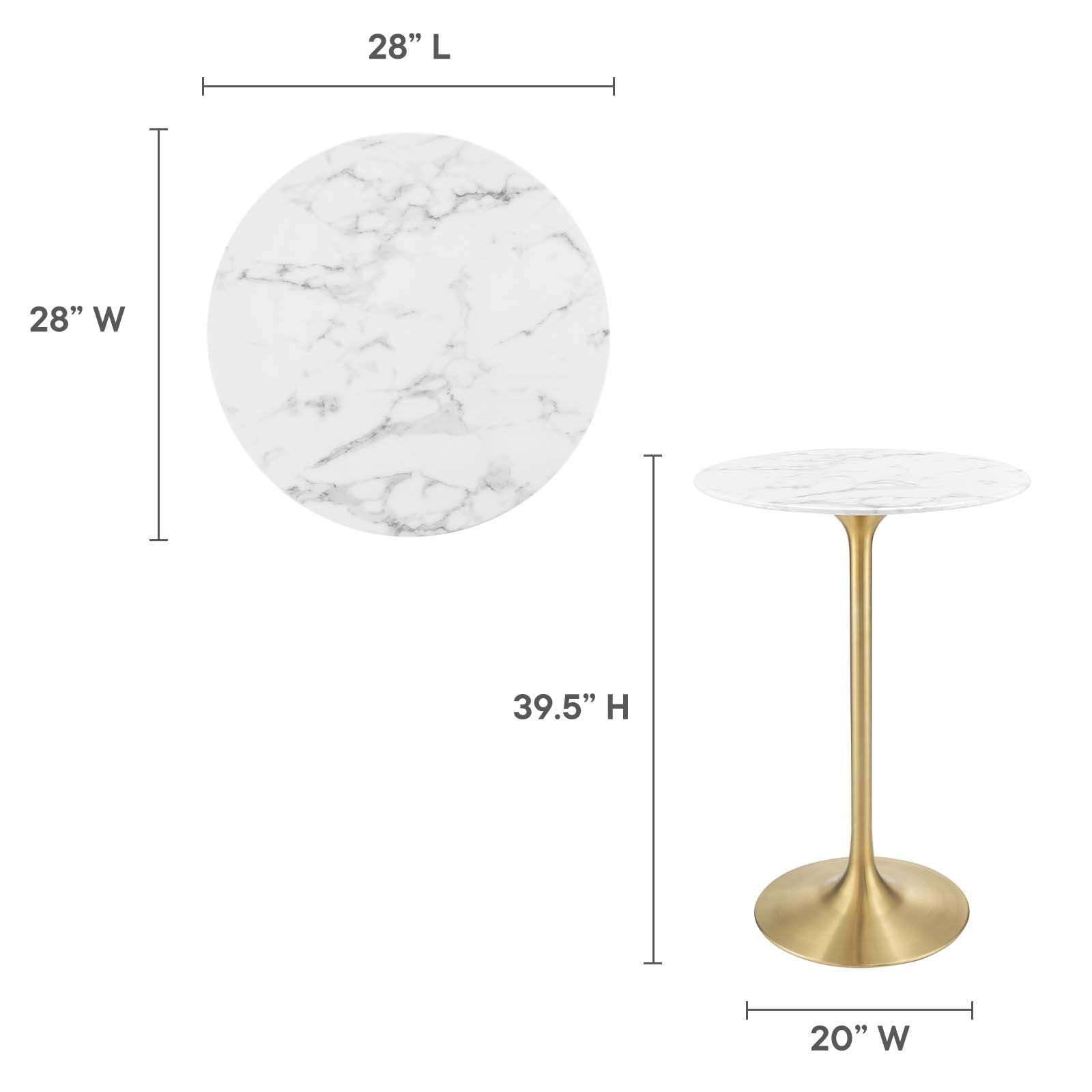 Modway Lippa 28" Bar Table Gold White - EEI-3264 | Bar Tables | Modishstore - 11