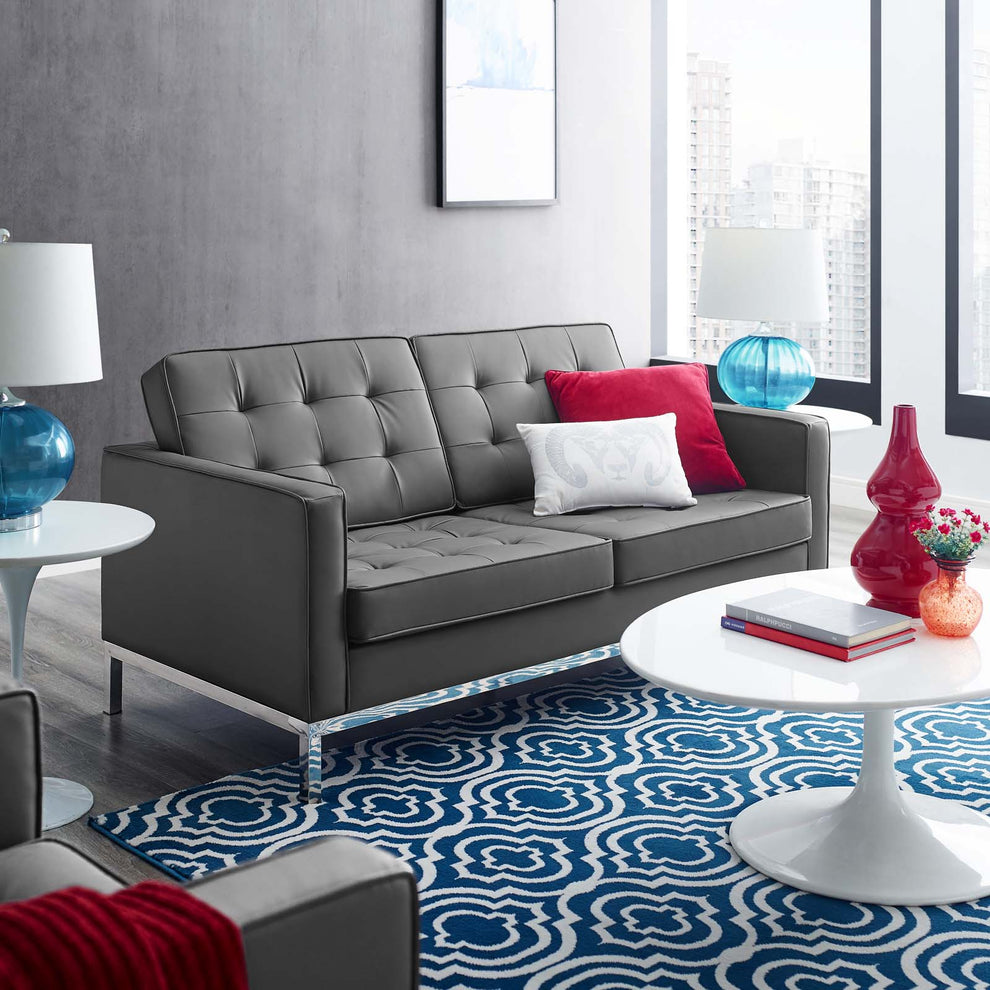 Modway Loft Tufted Upholstered Faux Leather Loveseat - EEI-3388 | Loveseats | Modishstore - 14