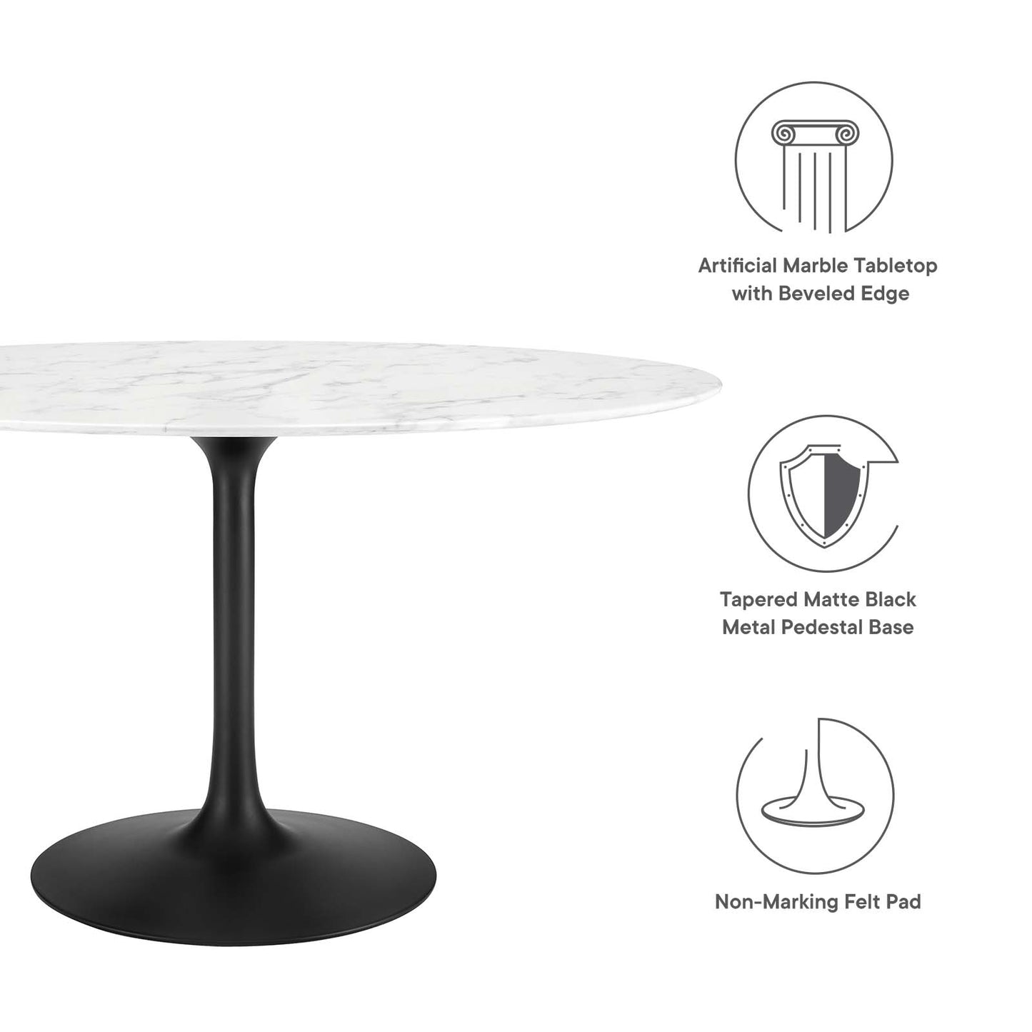 Modway Lippa 54" Oval Artificial Marble Dining Table - EEI-3530 | Dining Tables | Modishstore - 9
