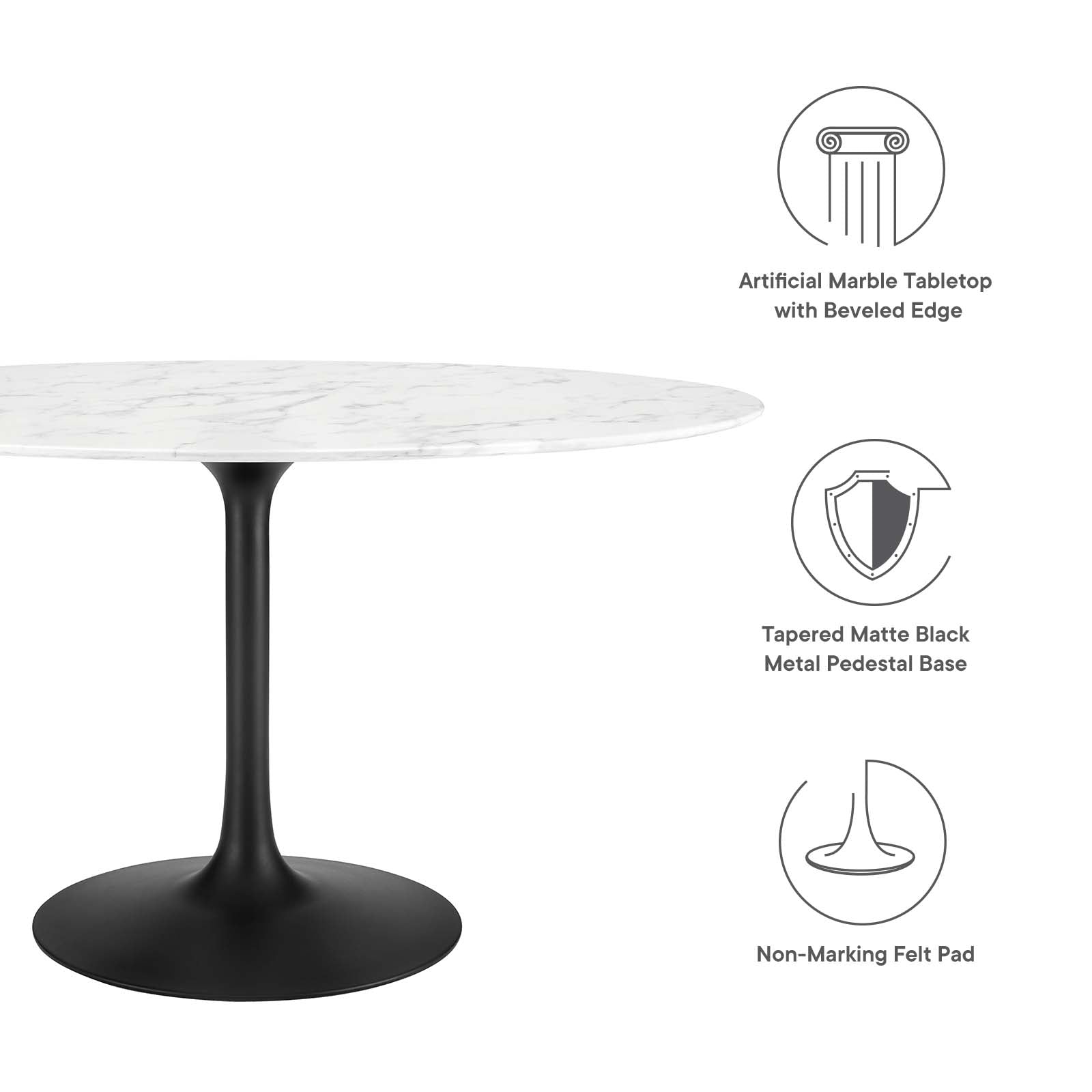 Modway Lippa 54" Oval Artificial Marble Dining Table - EEI-3530 | Dining Tables | Modishstore - 9
