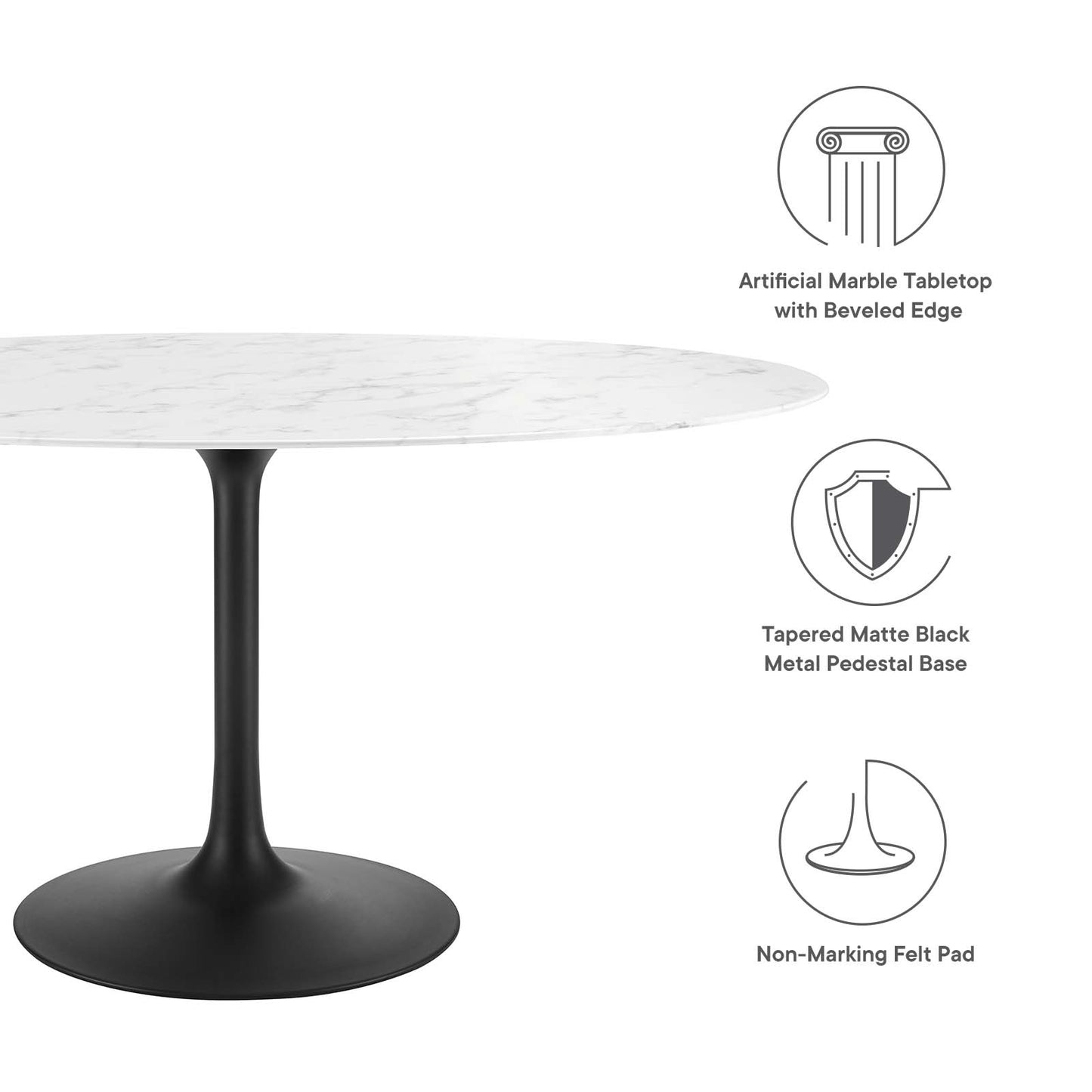 Modway Lippa 60" Oval Artificial Marble Dining Table - EEI-3531 | Dining Tables | Modishstore - 9