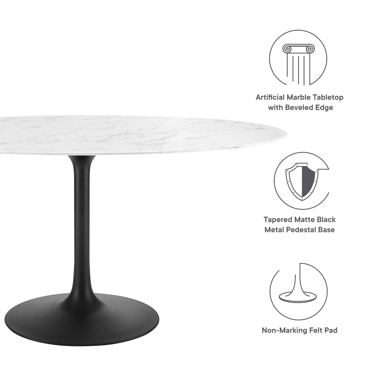 Modway Lippa 60" Oval Artificial Marble Dining Table - EEI-3531 | Dining Tables | Modishstore - 9