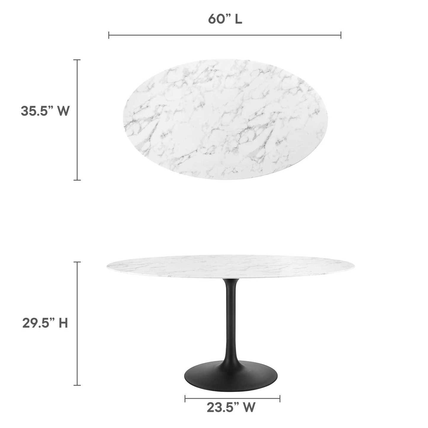 Modway Lippa 60" Oval Artificial Marble Dining Table - EEI-3531