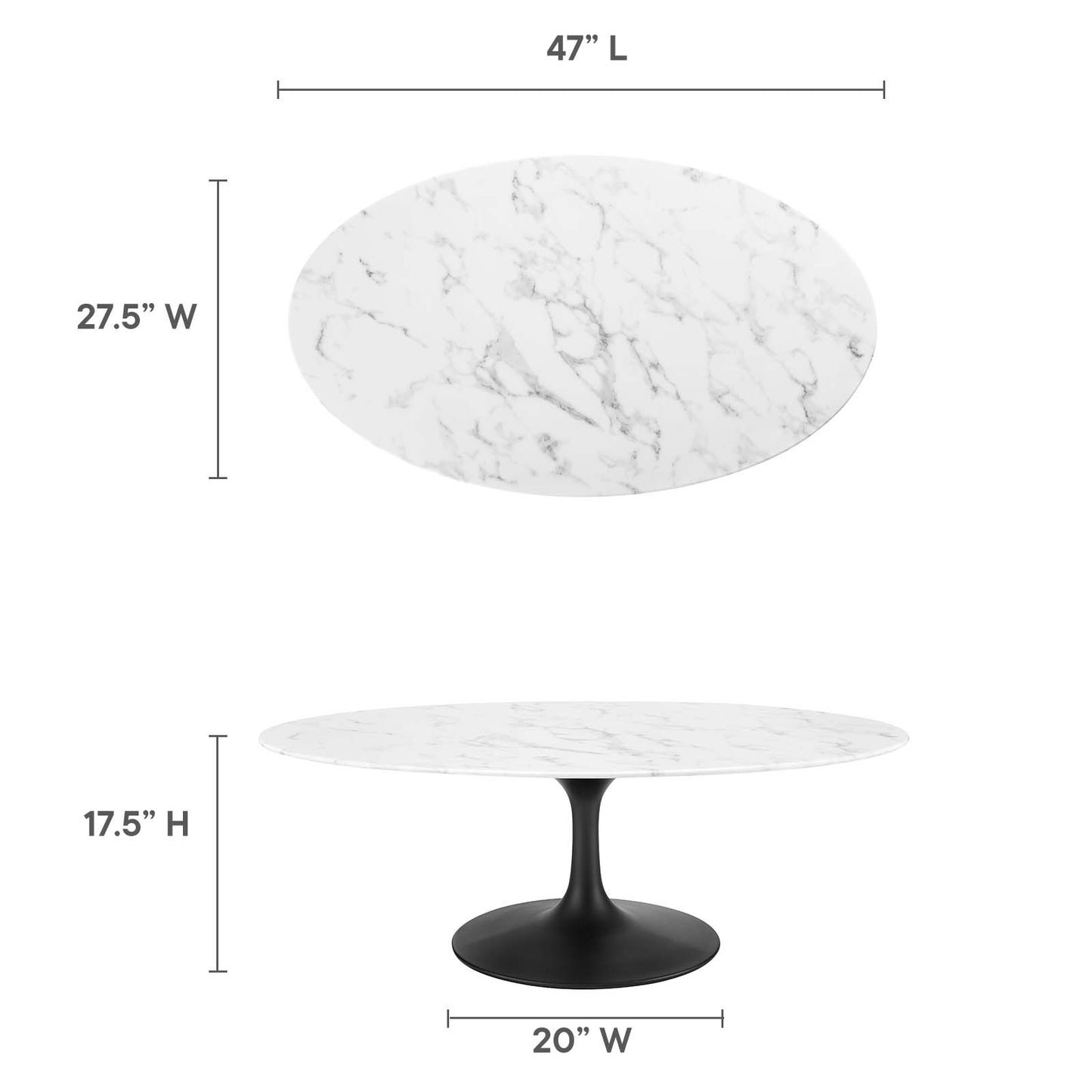 Modway Lippa 48" Oval-Shaped Artificial Marble Coffee Table-EEI-3537 - EEI-3537