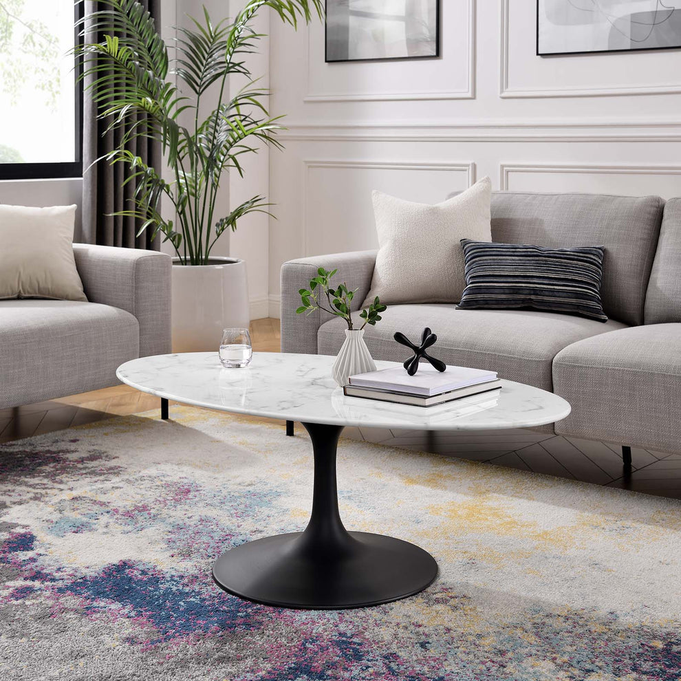 Modway Lippa 48" Oval-Shaped Artificial Marble Coffee Table-EEI-3537 - EEI-3537 | Coffee Tables | Modishstore - 6