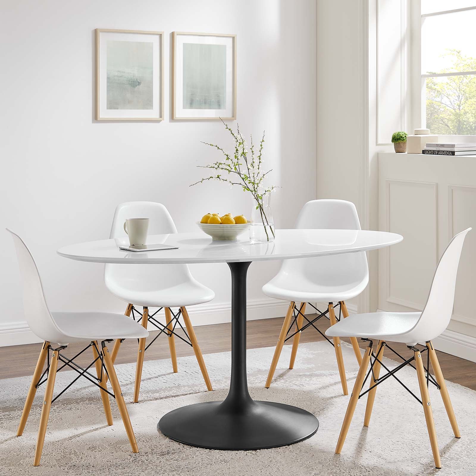 Modway Lippa 60" Oval Wood Top Dining Table EEI3539 Black White
