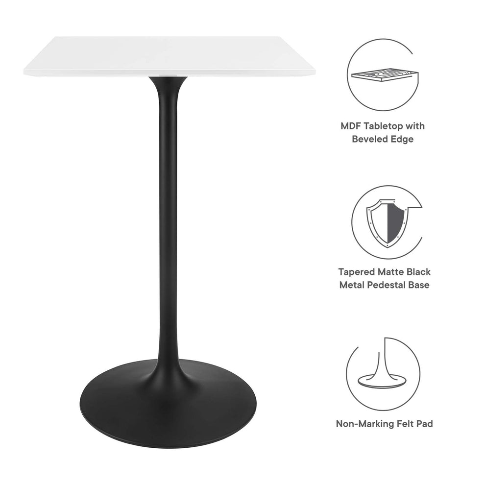 Modway Lippa 28" Square Wood Top Bar Table in White - EEI-3546 | Bar Tables | Modishstore - 9
