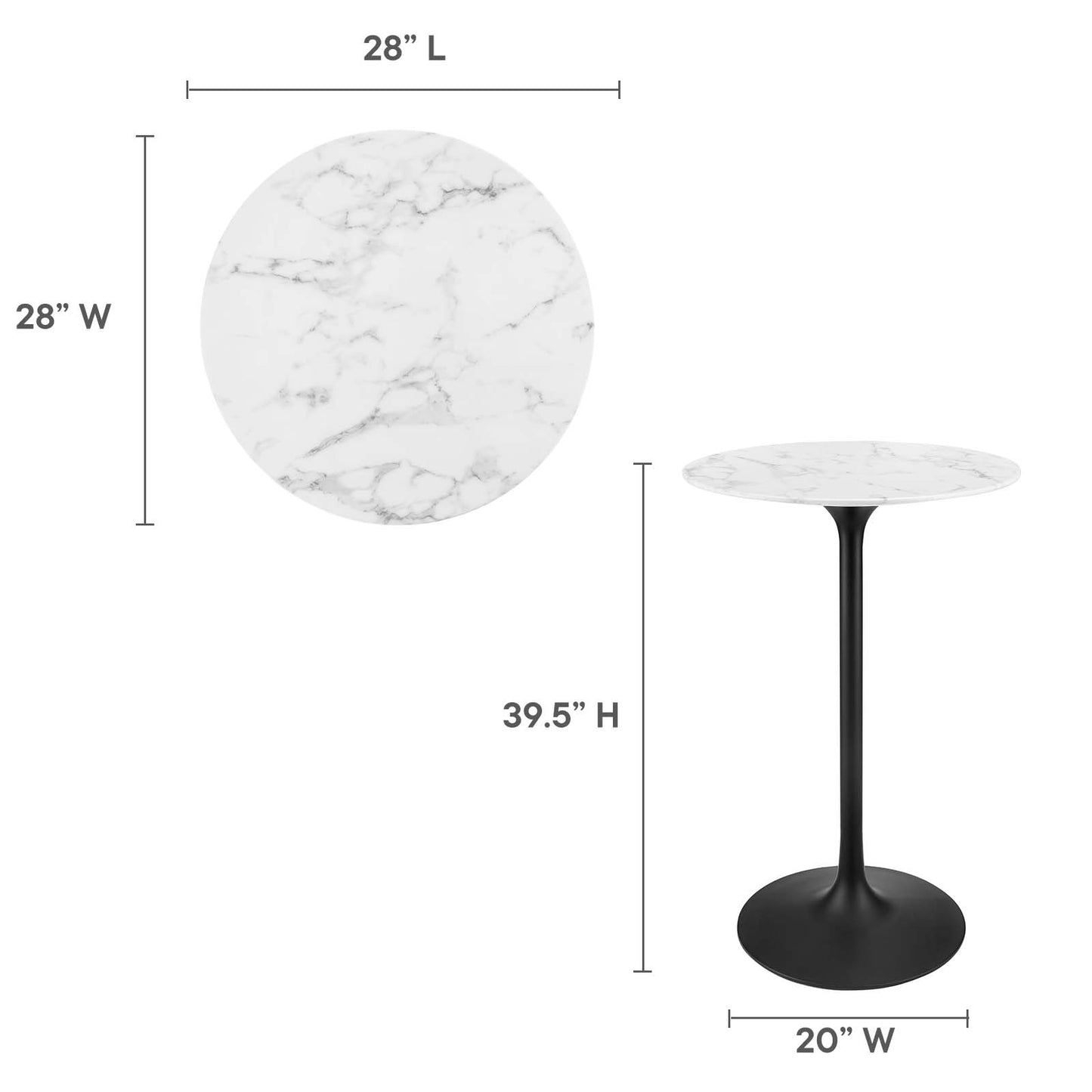 Modway Lippa 28" Round Artificial Marble Bar Table - EEI-3547