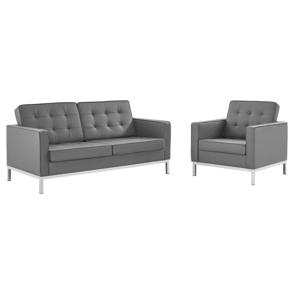 Modway Loft Tufted Upholstered Faux Leather Loveseat and Armchair Set - EEI-4102 | Sofa Set | Modishstore - 11