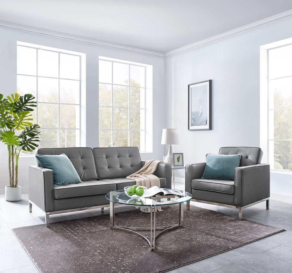 Modway Loft Tufted Upholstered Faux Leather Loveseat and Armchair Set - EEI-4102 | Sofa Set | Modishstore - 10