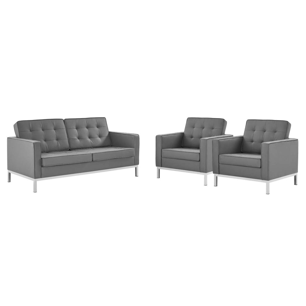 Modway Loft 3 Piece Tufted Upholstered Faux Leather Set - EEI-4103 | Sofa Set | Modishstore - 11