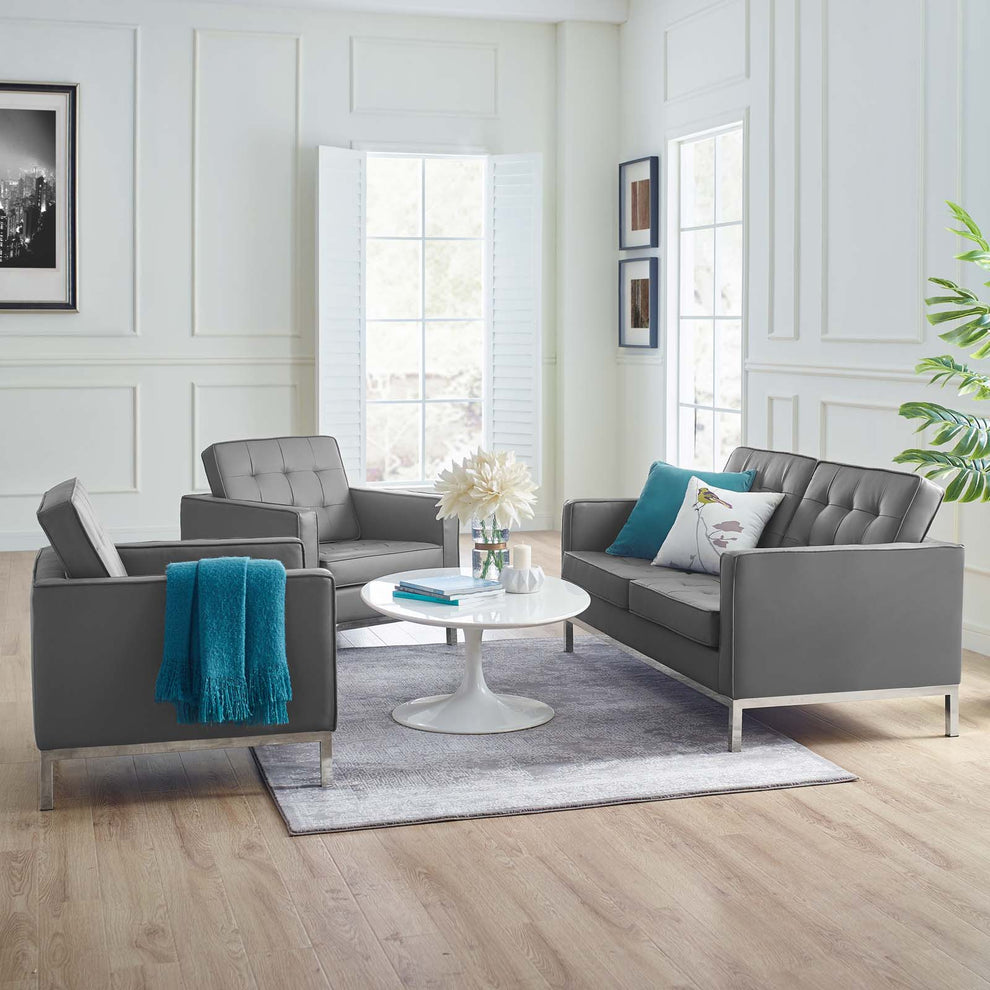 Modway Loft 3 Piece Tufted Upholstered Faux Leather Set - EEI-4103 | Sofa Set | Modishstore - 13