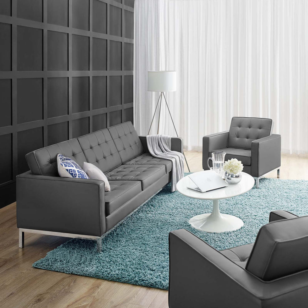 Modway Loft Tufted Upholstered Faux Leather Sofa and Armchair Set - EEI-4104 | Sofa Set | Modishstore - 10