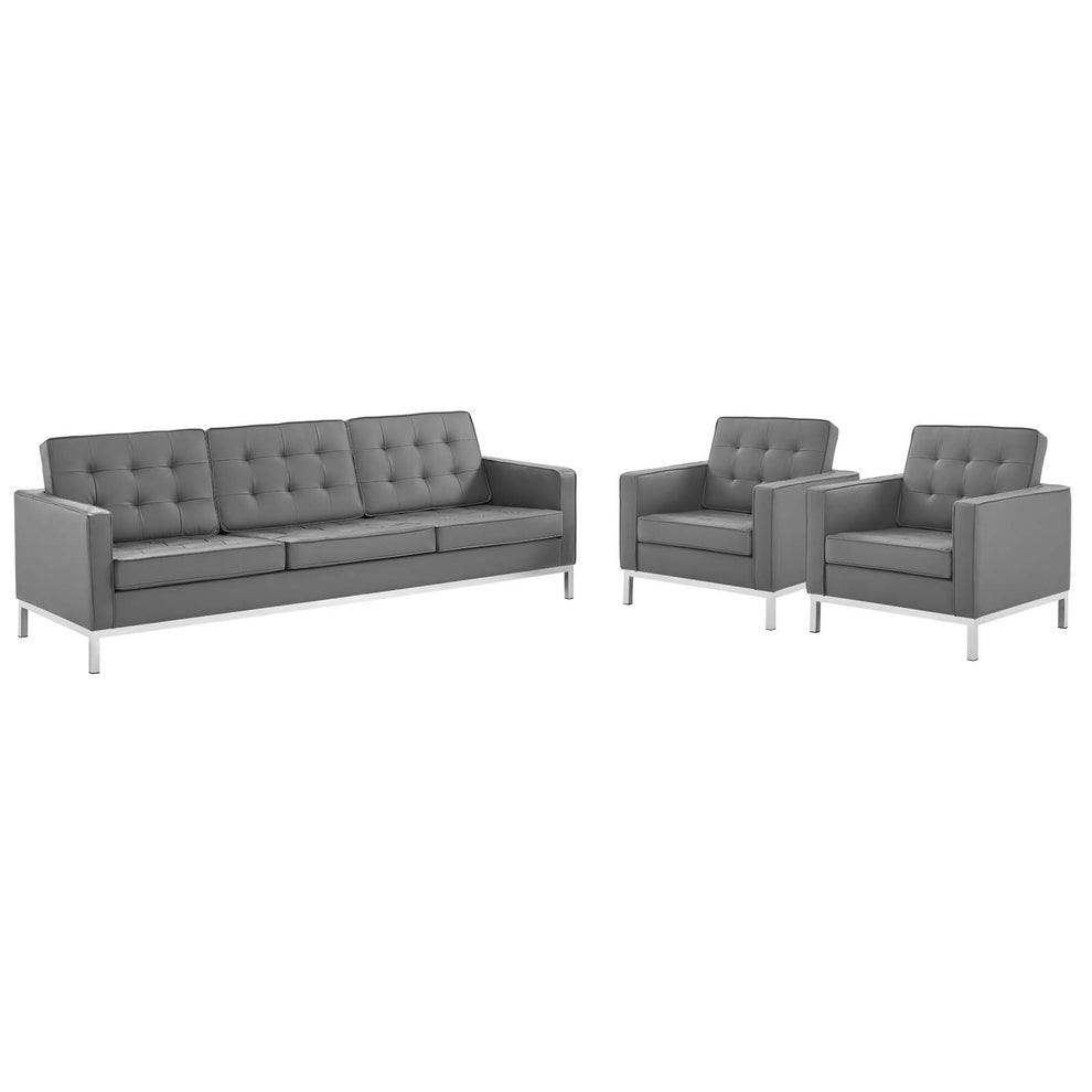 Modway Loft 3 Piece Tufted Upholstered Faux Leather Set - EEI-4105 | Sofa Set | Modishstore - 11