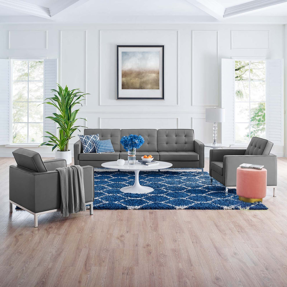Modway Loft 3 Piece Tufted Upholstered Faux Leather Set - EEI-4105 | Sofa Set | Modishstore - 10