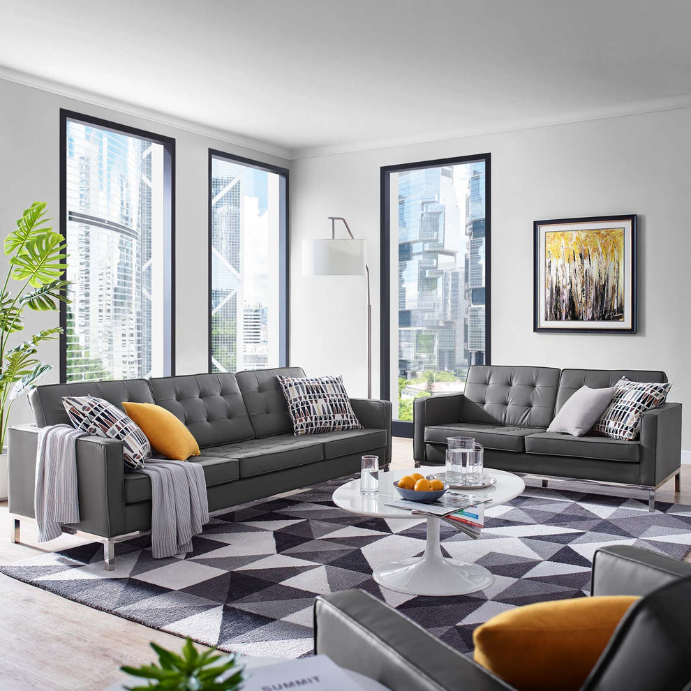 Modway Loft Tufted Upholstered Faux Leather Sofa and Loveseat Set - EEI-4106 | Sofa Set | Modishstore - 11