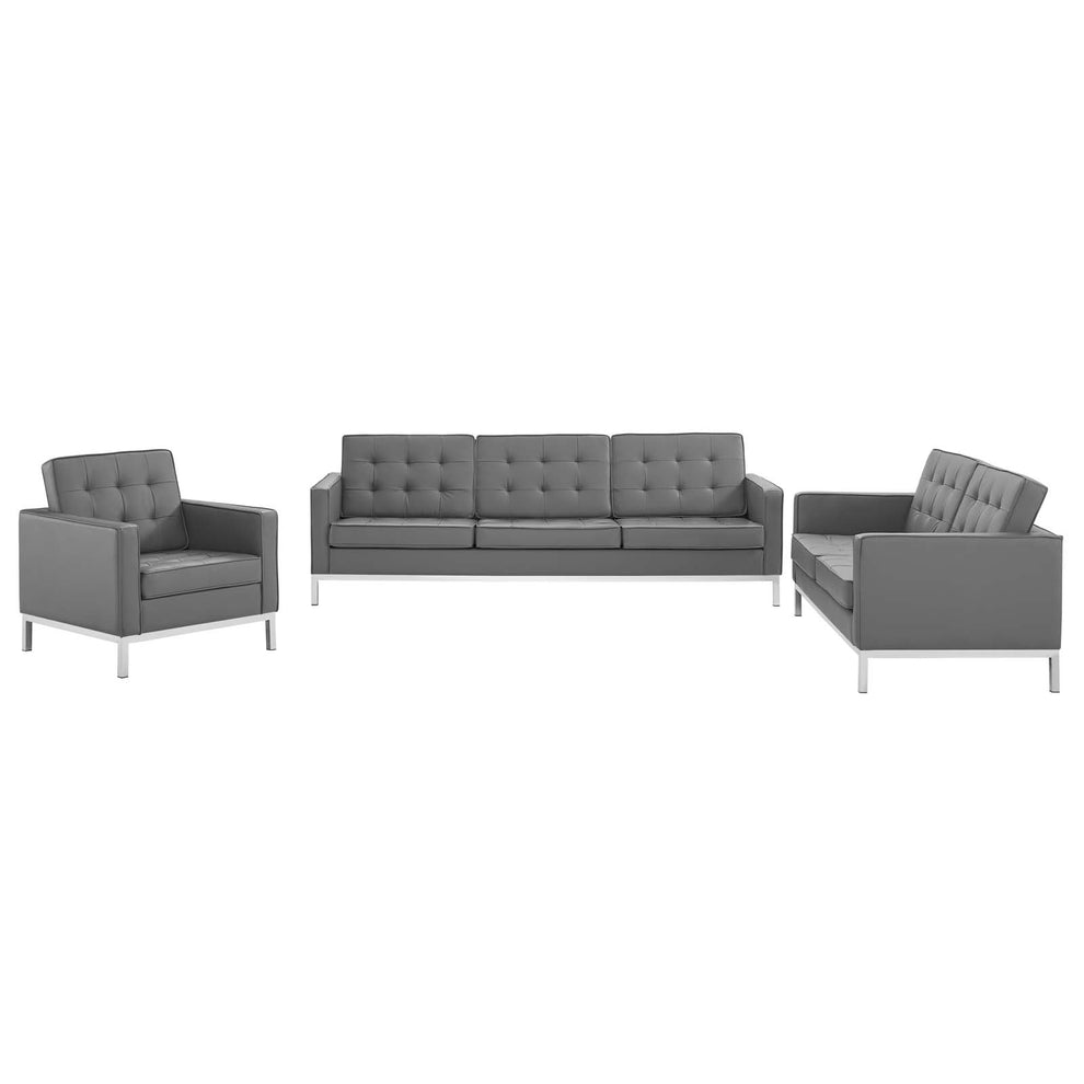 Modway Loft Tufted Upholstered Faux Leather 3 Piece Set - EEI-4107 | Sofa Set | Modishstore - 11