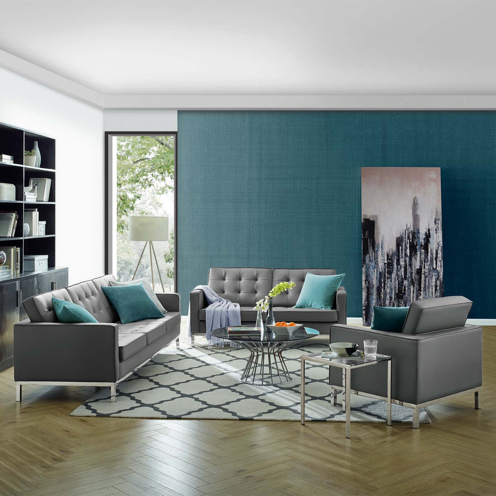 Modway Loft Tufted Upholstered Faux Leather 3 Piece Set - EEI-4107 | Sofa Set | Modishstore - 13