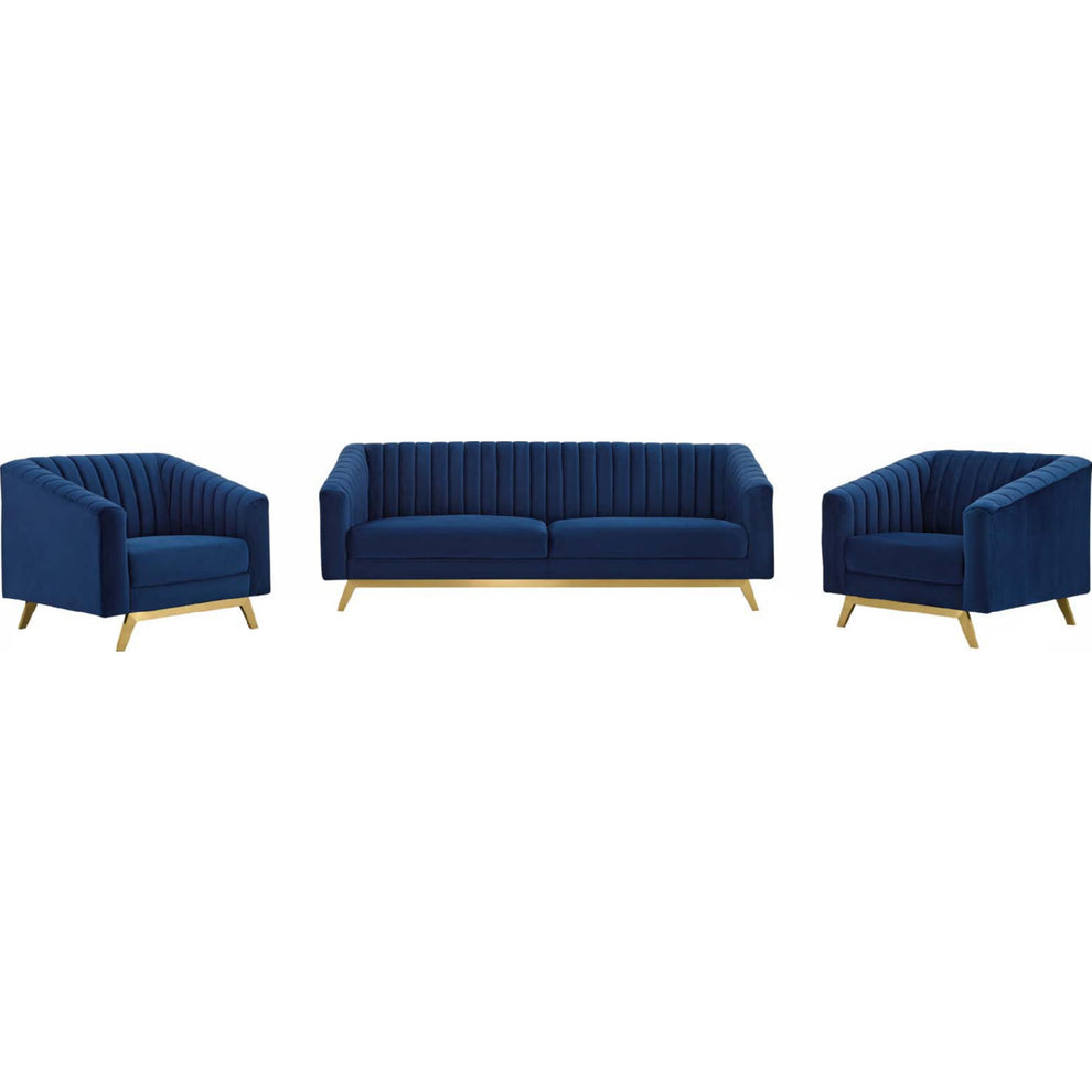 Modway Valiant Vertical Channel Tufted Upholstered Performance Velvet 3 Piece Set - EEI-4141 | Sofa Set | Modishstore - 2