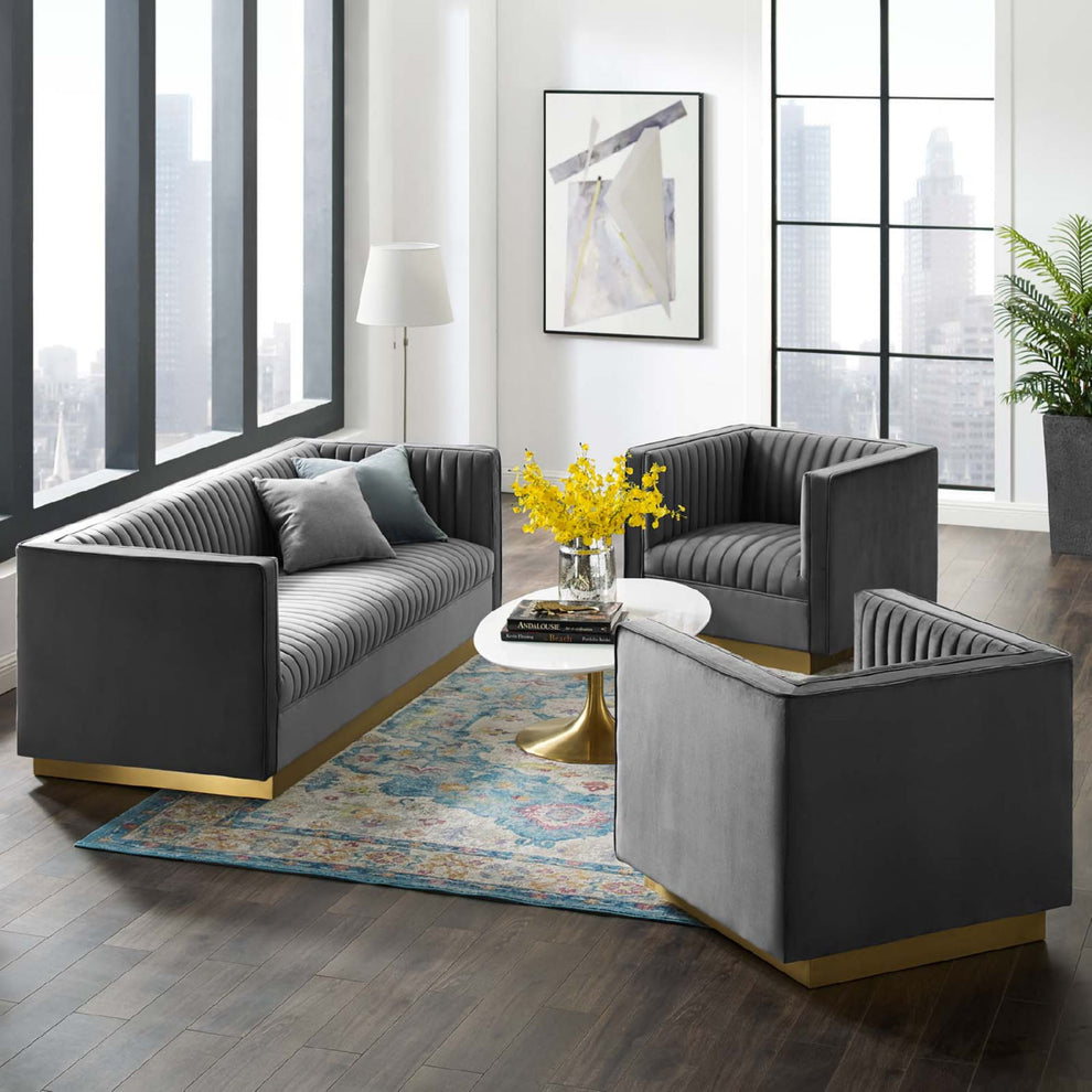 Modway Sanguine Tufted Upholstered Velvet Sofa and Armchair Set - EEI-4143 | Sofa Set | Modishstore - 1
