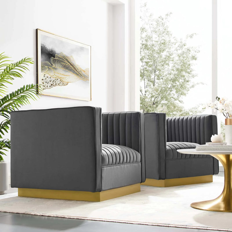 Modway Sanguine Vertical Channel Tufted Upholstered Performance Velvet Armchair Set of 2 - EEI-4145 | Armchairs | Modishstore - 1