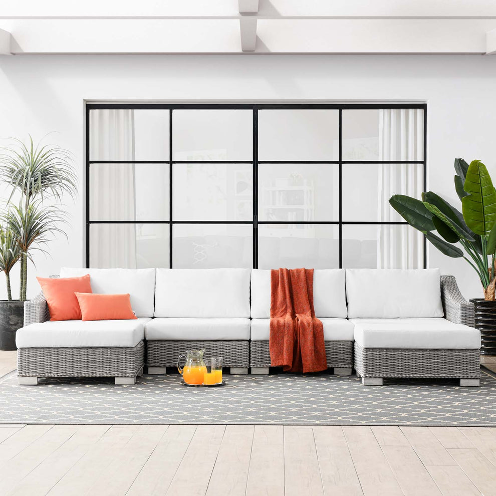 Modway Conway Outdoor Patio Wicker Rattan 6-Piece Sectional Sofa Furniture Set - EEI-5099 | Outdoor Sofas, Loveseats & Sectionals | Modishstore - 53