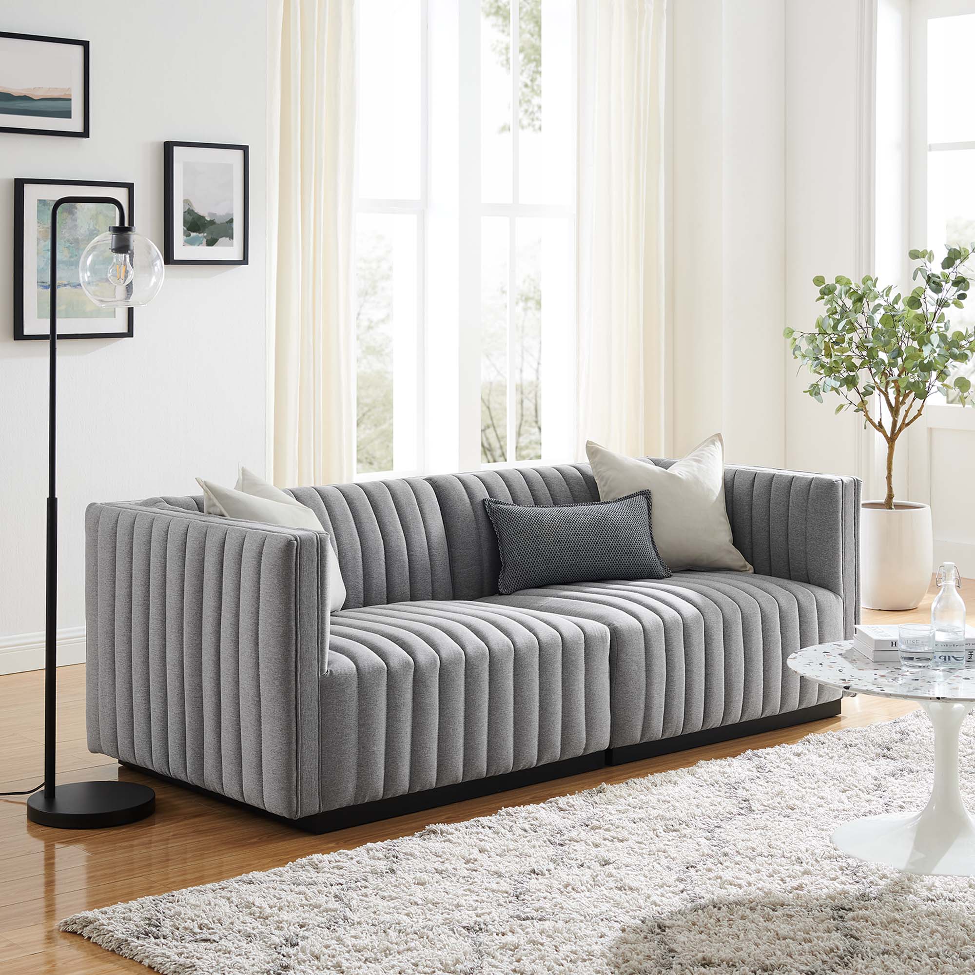 Conjure Channel Tufted Upholstered Fabric Loveseat - Thumbnail 5