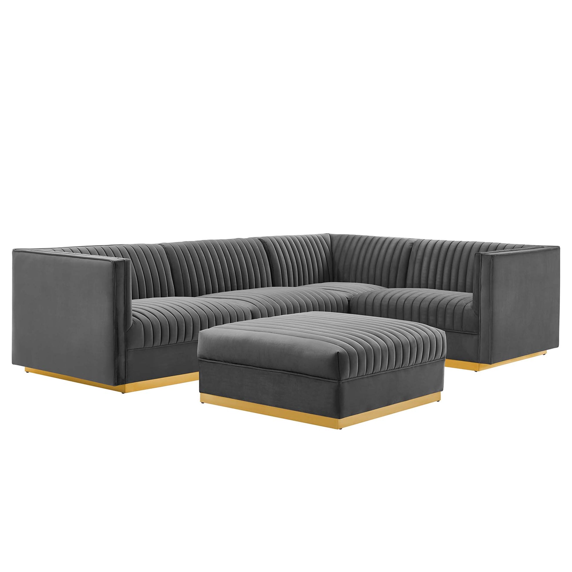 Sanguine 5-Piece Channel Tufted Performance Velvet Right-Facing Modular Sectional Sofa by Modway | Sofas | Modishstore - 1