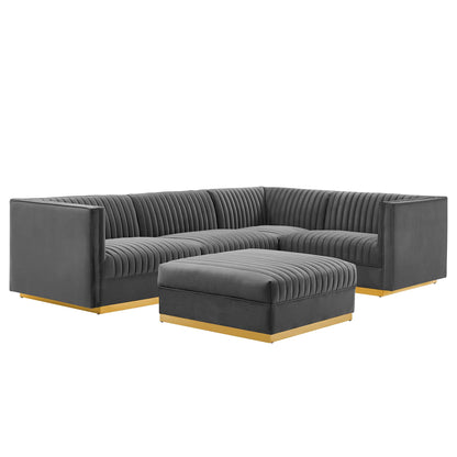 Sanguine 5-Piece Channel Tufted Performance Velvet Right-Facing Modular Sectional Sofa by Modway | Sofas | Modishstore - 1
