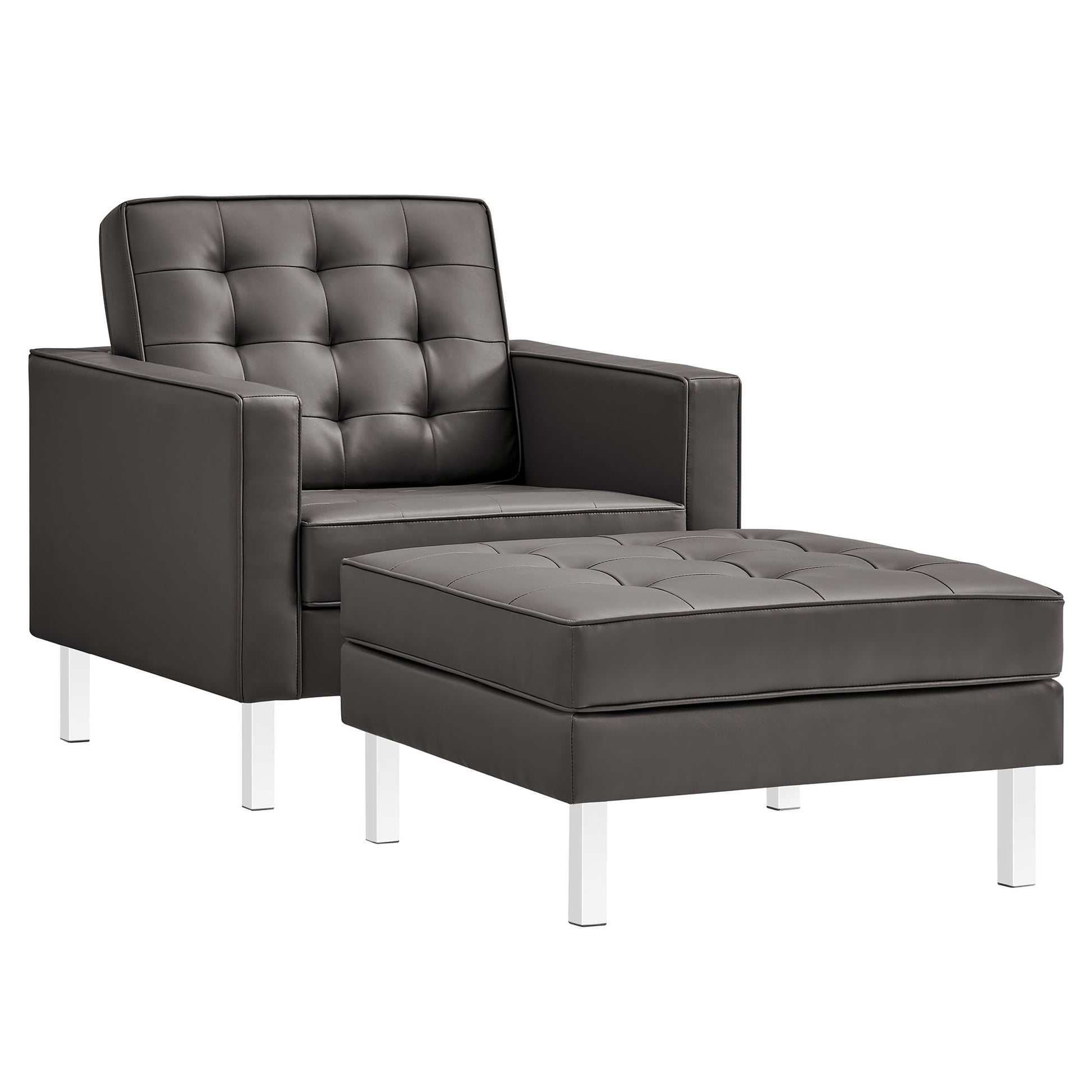 Loft Tufted Vegan Leather Armchair and Ottoman Set by Modway | Armchairs | Modishstore - 2