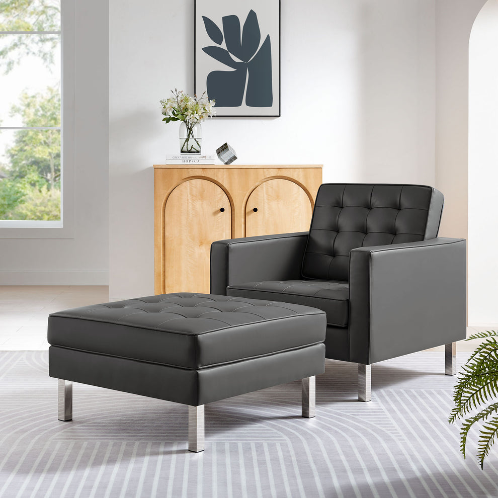 Loft Tufted Vegan Leather Armchair and Ottoman Set by Modway | Armchairs | Modishstore - 1