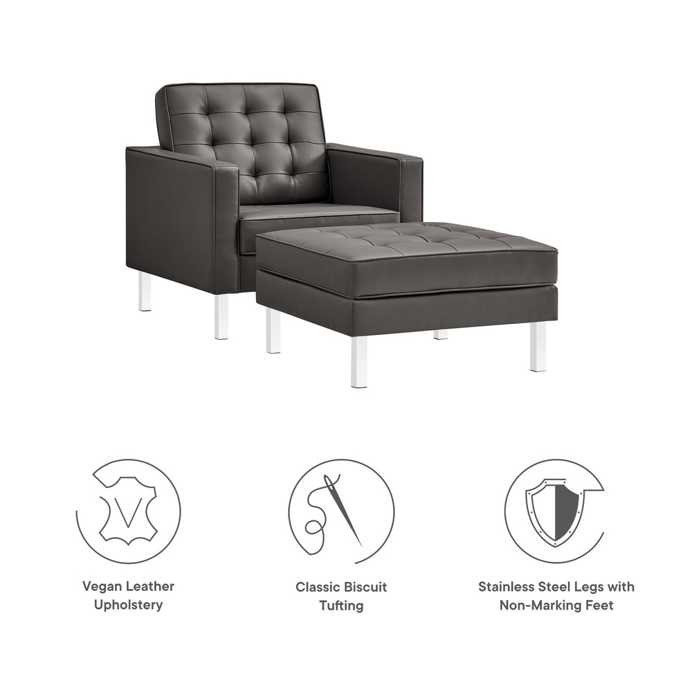 Loft Tufted Vegan Leather Armchair and Ottoman Set by Modway | Armchairs | Modishstore - 3