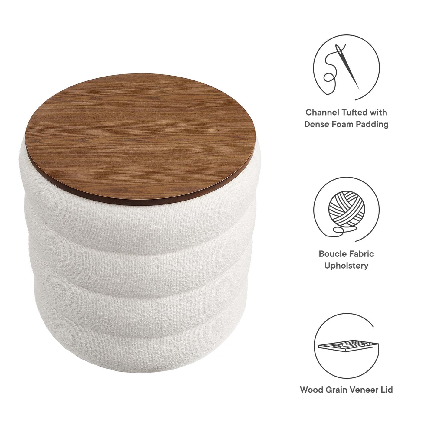 Mezzo Round Boucle Fabric Storage Ottoman by Modway | Ottomans | Modishstore - 7