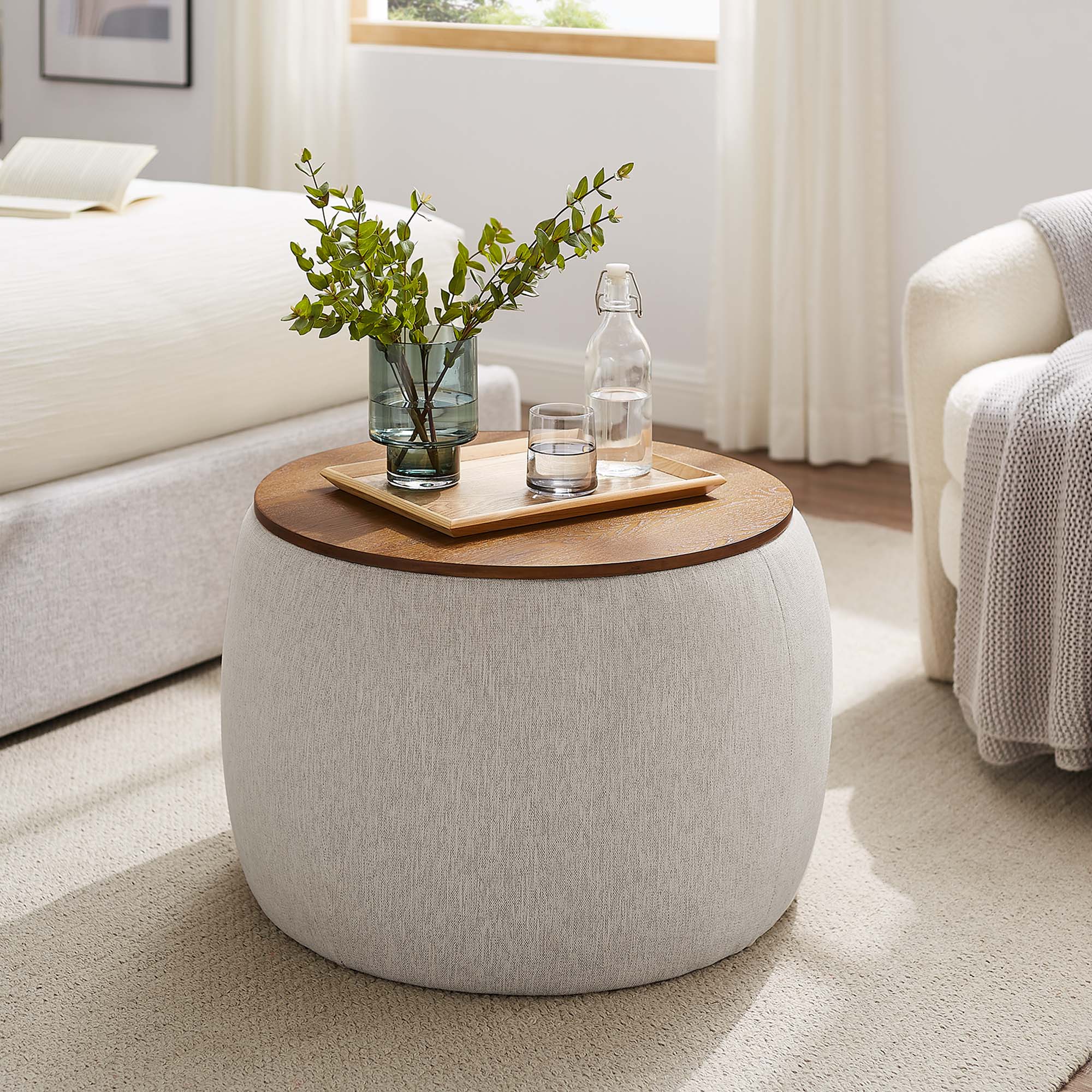Perla Woven Heathered Fabric Upholstered Storage Ottoman - Thumbnail 5