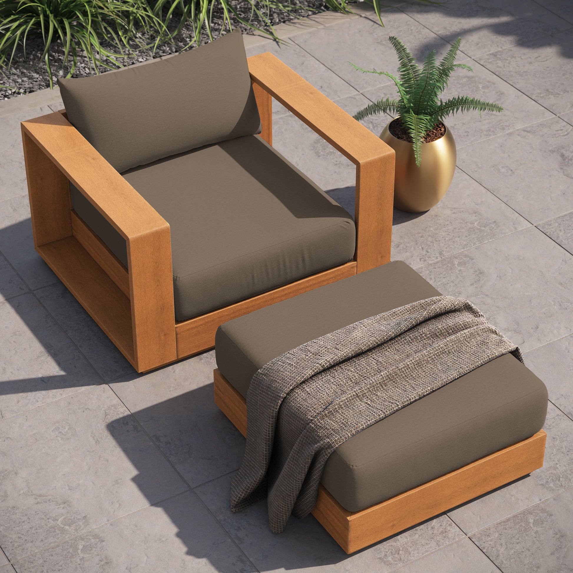 Tahoe 2-Piece Outdoor Patio Acacia Wood Armchair and Ottoman Set by Modway | Sofas | Modishstore - 5