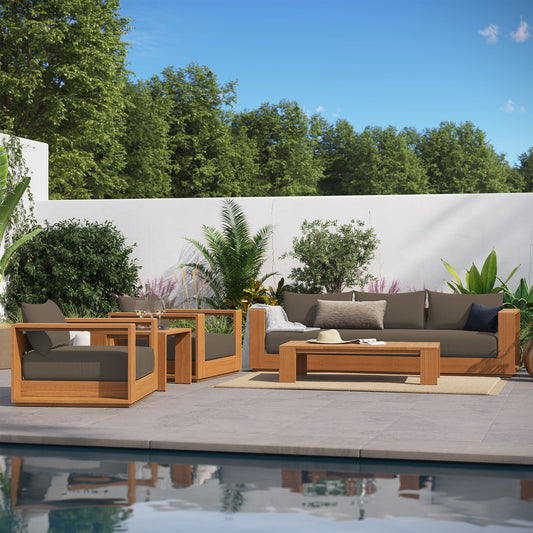 Tahoe 5-Piece Outdoor Patio Acacia Wood Furniture Set by Modway | Sofas | Modishstore - 1