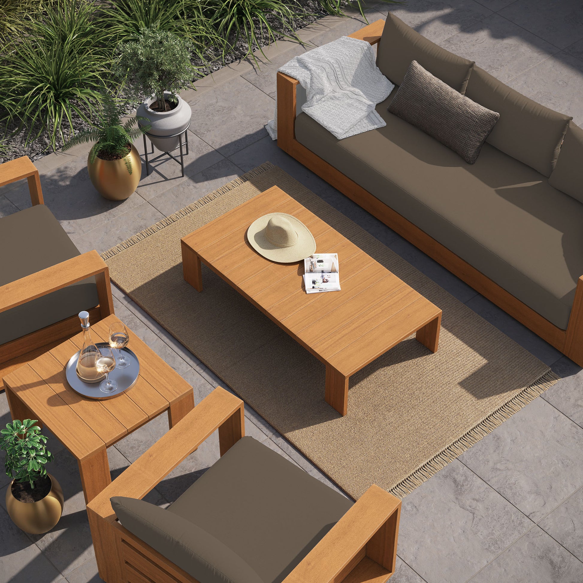 Tahoe 5-Piece Outdoor Patio Acacia Wood Furniture Set by Modway | Sofas | Modishstore - 5