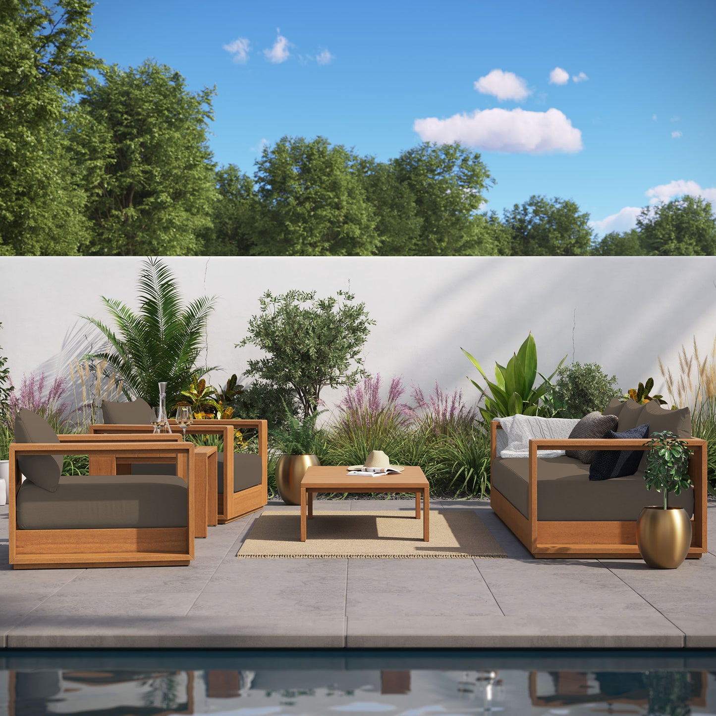 Tahoe 5-Piece Outdoor Patio Acacia Wood Furniture Set by Modway | Sofas | Modishstore - 7