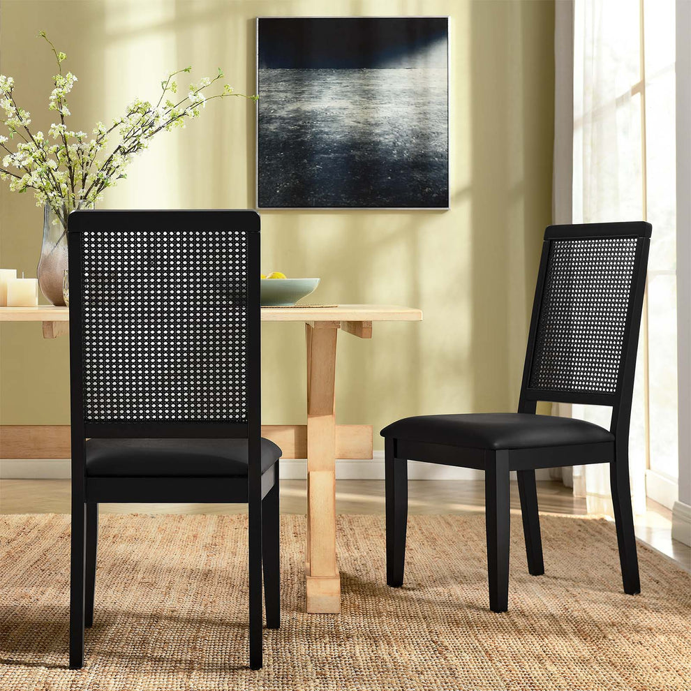 Arlo Vegan Leather Upholstered Faux Rattan and Wood Dining Side Chairs - Set of 2 By Modway - EEI-6802 | Dining Chairs | Modishstore - 1