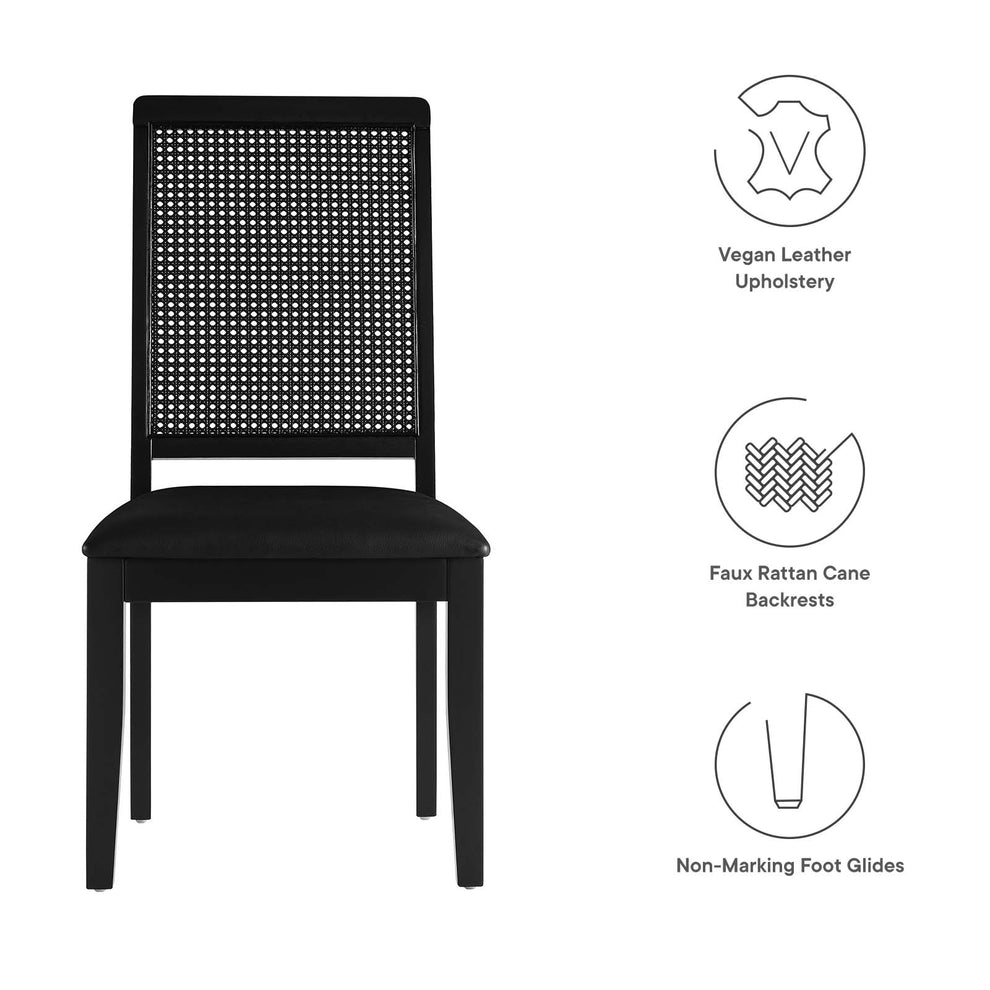 Arlo Vegan Leather Upholstered Faux Rattan and Wood Dining Side Chairs - Set of 2 By Modway - EEI-6802 | Dining Chairs | Modishstore - 9