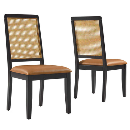Arlo Vegan Leather Upholstered Faux Rattan and Wood Dining Side Chairs - Set of 2 By Modway - EEI-6802 | Dining Chairs | Modishstore - 10