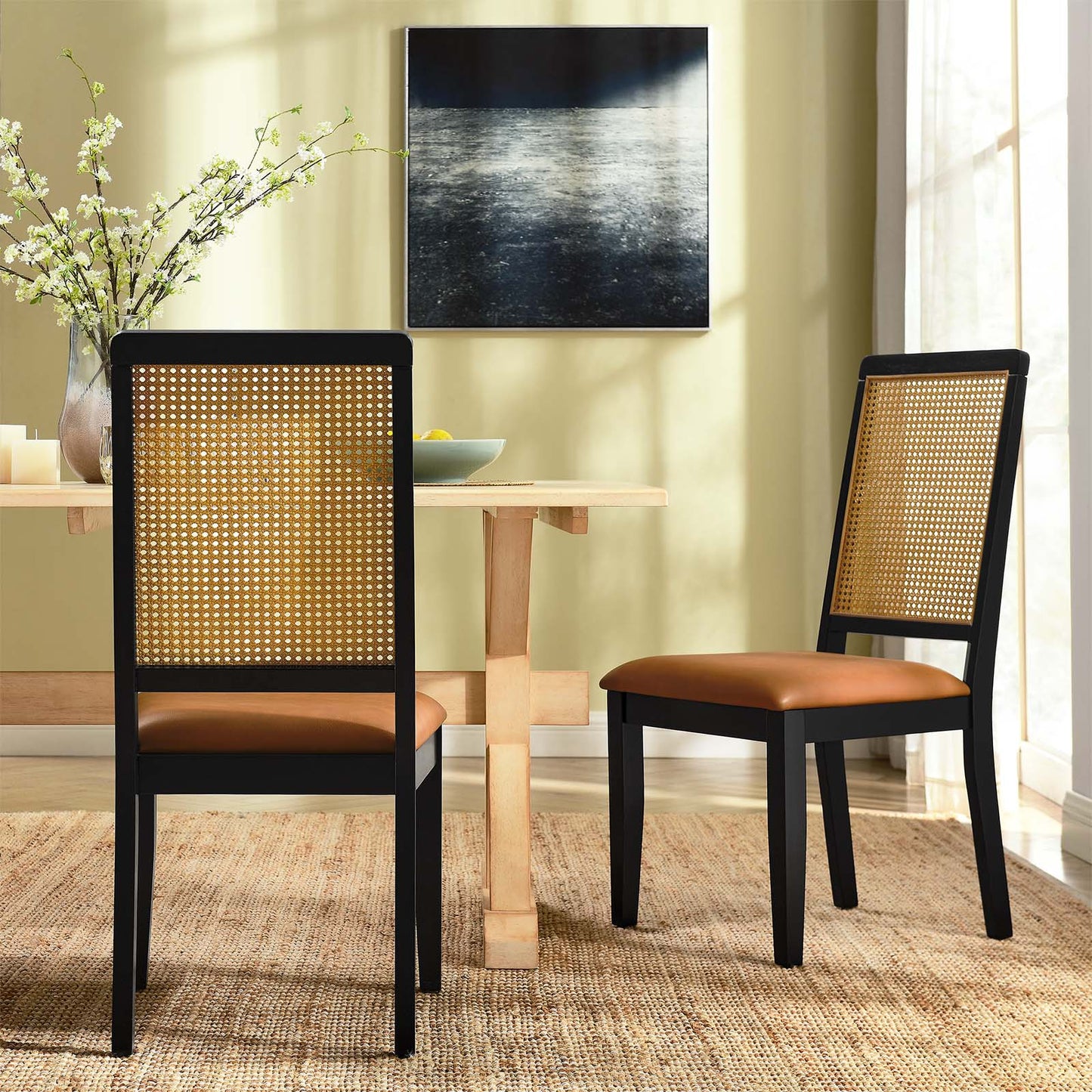 Arlo Vegan Leather Upholstered Faux Rattan and Wood Dining Side Chairs - Set of 2 By Modway - EEI-6802 | Dining Chairs | Modishstore - 11