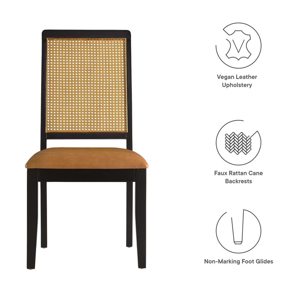 Arlo Vegan Leather Upholstered Faux Rattan and Wood Dining Side Chairs - Set of 2 By Modway - EEI-6802 | Dining Chairs | Modishstore - 18