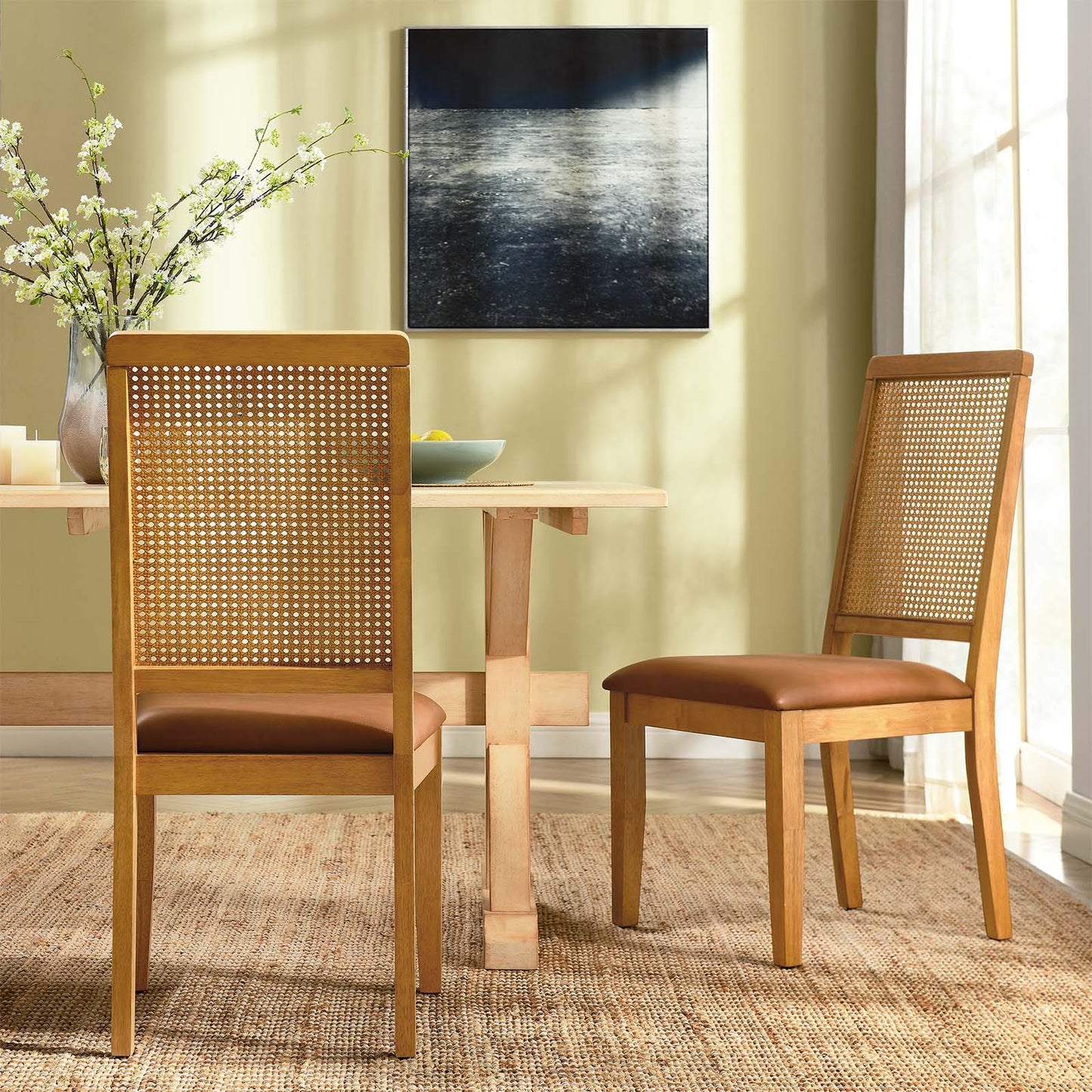 Arlo Vegan Leather Upholstered Faux Rattan and Wood Dining Side Chairs - Set of 2 By Modway - EEI-6802 | Dining Chairs | Modishstore - 20