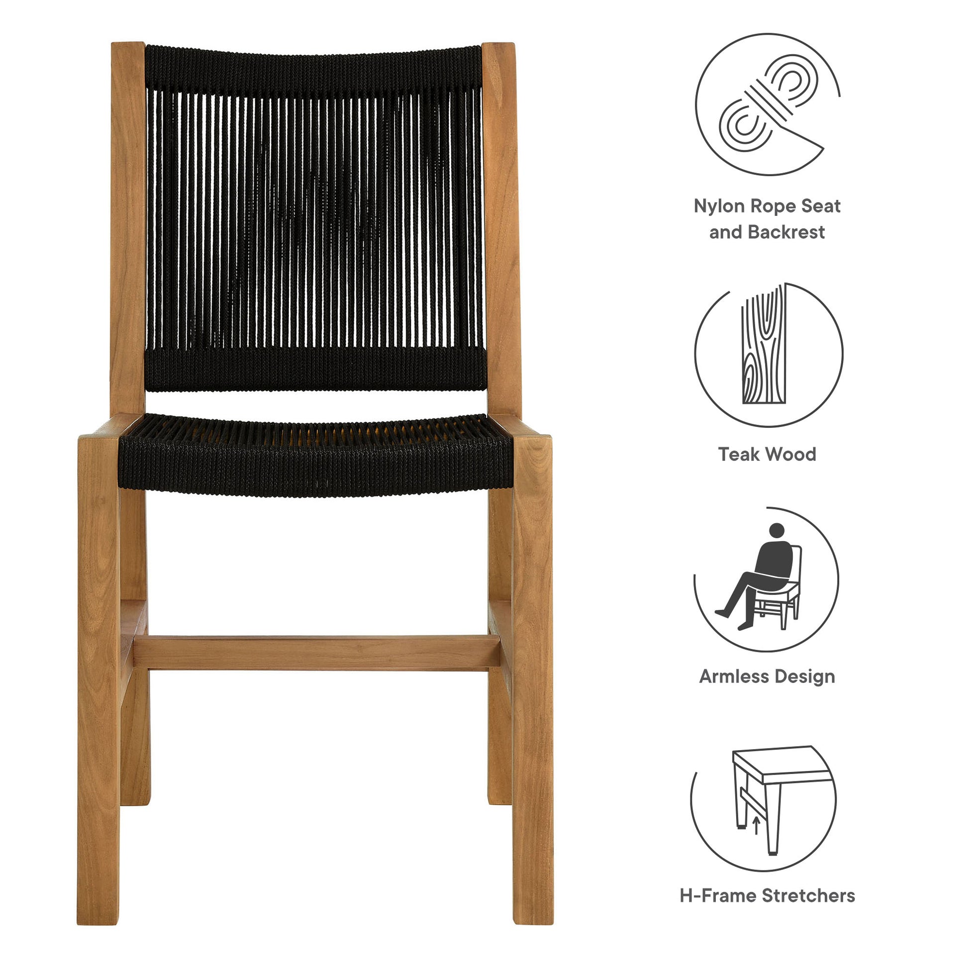 Vienna Outdoor Patio Teak and Rope Armless Dining Chairs Set of 2 by Modway | Dining Chairs | Modishstore - 9